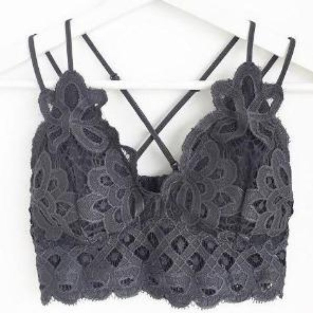 Crochet Lace Bralette - Charcoal